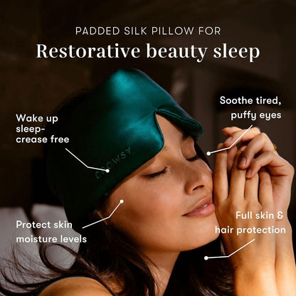 DROWSY Silk Sleep Mask - Face-Hugging, Padded Cocoon for Luxury Sleep in Total Darkness - 100% Pure Mulberry Silk (Black Jade)