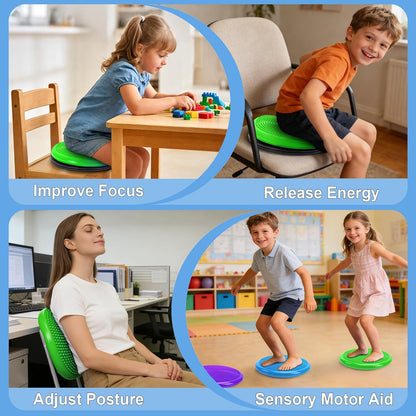 Wiggle Seat Cushion,Fimeetoy Sensory Spinning Chair,ADHD Tools for Kids,Flexible Seating Classroom & Home,Inflatable Wobble Balance Disc-Blue