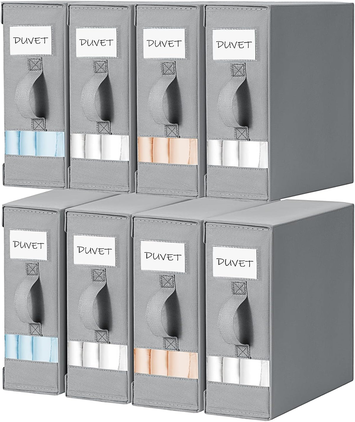 DIMJ Bed Sheet Organizers and Storage - Foldable Sheet Holder, Linen Closet Organizer Box for Sheets Set, Bedding, Blankets, Towel (King & Queen Size), Grey