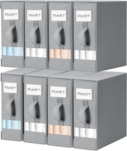 DIMJ Bed Sheet Organizers and Storage - Foldable Sheet Holder, Linen Closet Organizer Box for Sheets Set, Bedding, Blankets, Towel (King & Queen Size), Grey