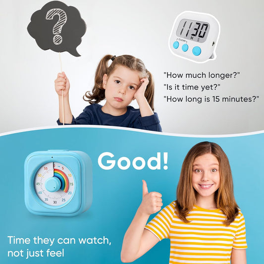 Rainbow Visual Timer for Kids, 60 Minute Silent Countdown Clock with Color Disk, Time Management Tool for ADHD, Classroom, Kitchen, Office, Study, Pomodoro