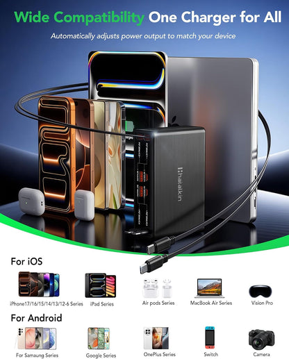 8-in-1 Retractable Charger for iPhone Duo/18 Pro Samsung Multiple Devices