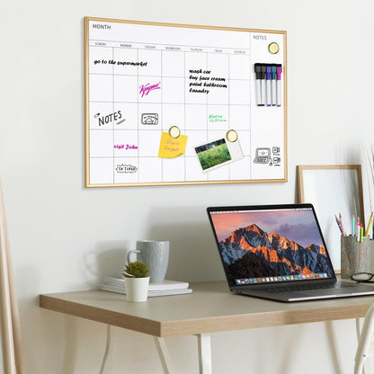 Magnetic Monthly Calendar Whiteboard, 17'' x 13'' Dry Erase Calendar for Wall Office School Home, Gold Wooden Frame