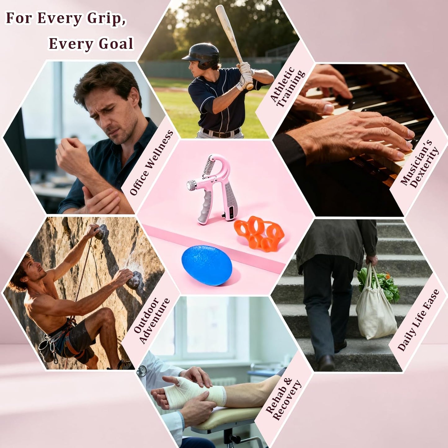 CYFIE Grip Strength Trainer Kit with Adjustable Resistance 10 - 132 Lbs, Forearm Exerciser, Finger Stretcher, Stress Ball, Forearm Strengthener for Workout wuth Storage Bag, Muscle Building and Recovery