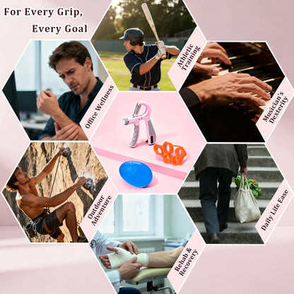 CYFIE Grip Strength Trainer Kit with Adjustable Resistance 10 - 132 Lbs, Forearm Exerciser, Finger Stretcher, Stress Ball, Forearm Strengthener for Workout wuth Storage Bag, Muscle Building and Recovery