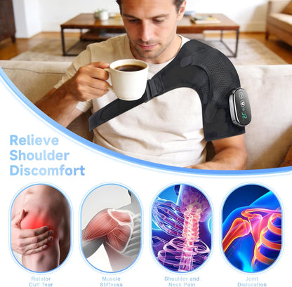 Cordless Shoulder Heating Pad with Massage, Vibration Heated Shoulder Wrap Massager, Rotator Cuff Shoulder Brace, Shoulder Massage with Heat for Pain Relief Deep, Warm Gifts