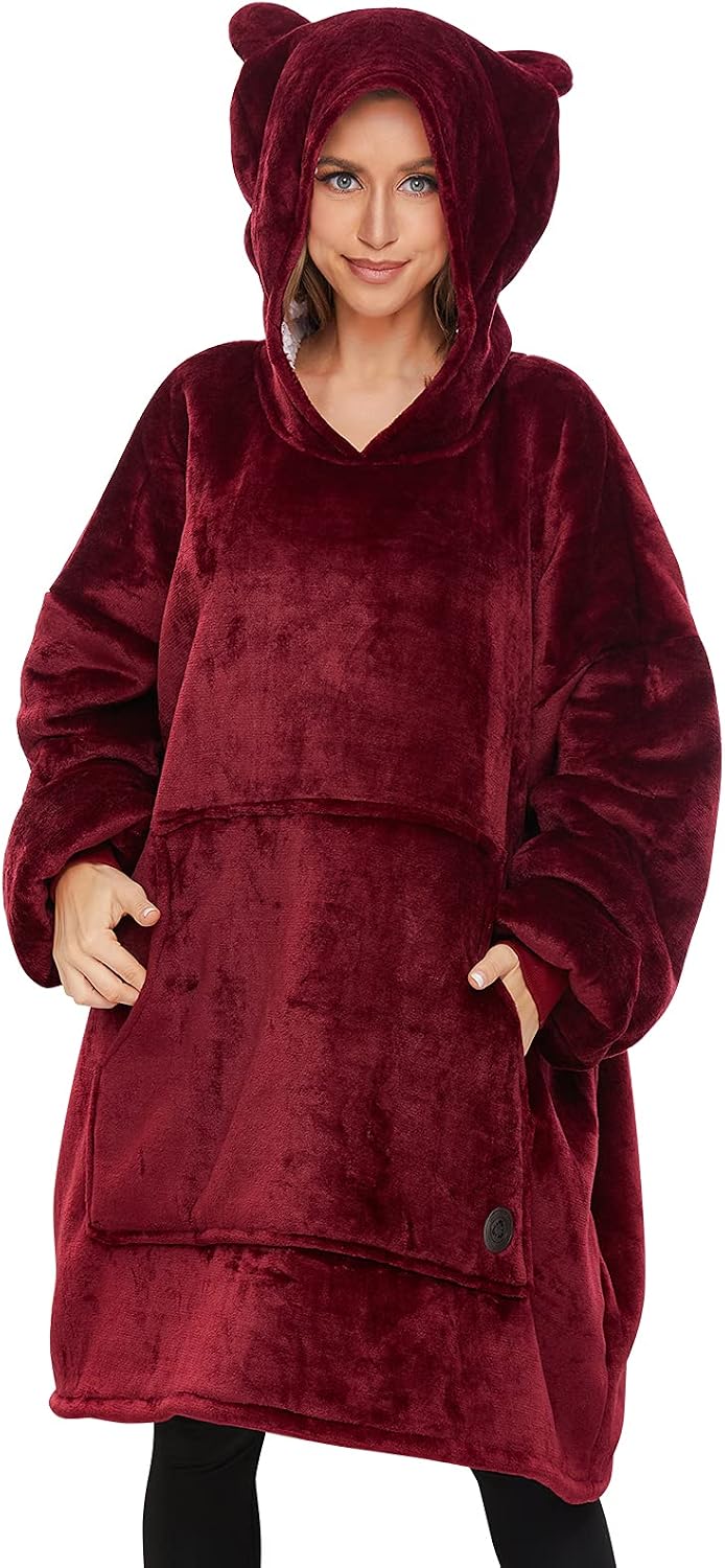 THREE POODLE Wearable Blanket Hoodie for Women, Oversized Sherpa Sweatshirt Blanket for Adults Men, Cozy Hooded Blankets, Gifts for Teen Girls Women Mom Sister