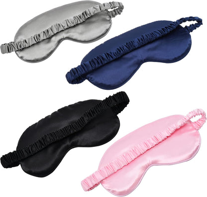 LERSVICVIL Sleep Mask 4 Pack Silk Eye Cover Soft Satin Blindfold Elastic Strap Night Eyeshade Travel Nap for Women Men