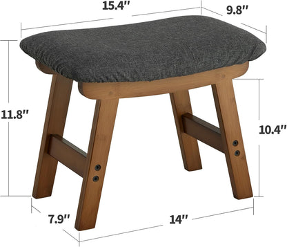 Foot Stool Ottoman Foot Rest Under Desk,Small Stool for Living Room, Bedroom and Kitchen (Brown Legs - Beige Stool Surface)