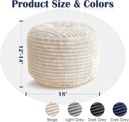 SHOUREN Stuffed Round Ottoman,Corduroy Pouf Ottoman Foot Rest with Foam Filling,Pouf Storage Ottoman Footstool for Living Room,20 X 15 Floor Poufs for Couch,Footrest Only - 20 X 15 Inches,Beige