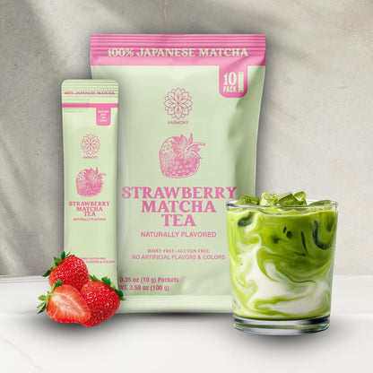The Harmony Matcha Vanilla (10 Sticks) Premium Sweetened Japanese Matcha Powder, Rich in Antioxidants & L-Theanine, Dairy, Gluten, & Preservative Free, Serve Hot or Iced