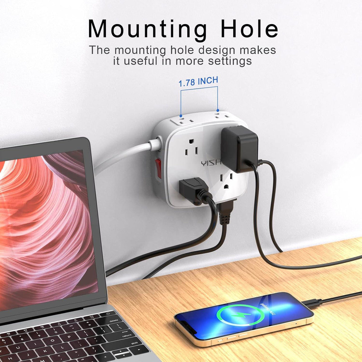 YISHU 6Ft Surge Protector Power Strip with 8 Widely Outlets & 4 USB Ports