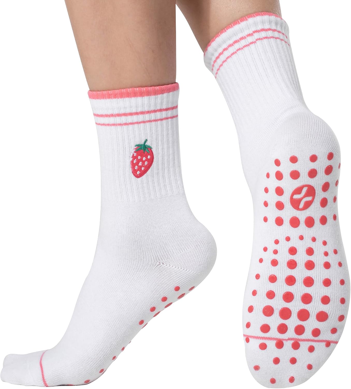 COOLMATE Pilates Socks with Grips for Women, Yoga Socks, Crew Non Slip Women for Barre, Pilates Gifts for Women - Colors A