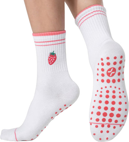 COOLMATE Pilates Socks with Grips for Women, Yoga Socks, Crew Non Slip Women for Barre, Pilates Gifts for Women - Colors A