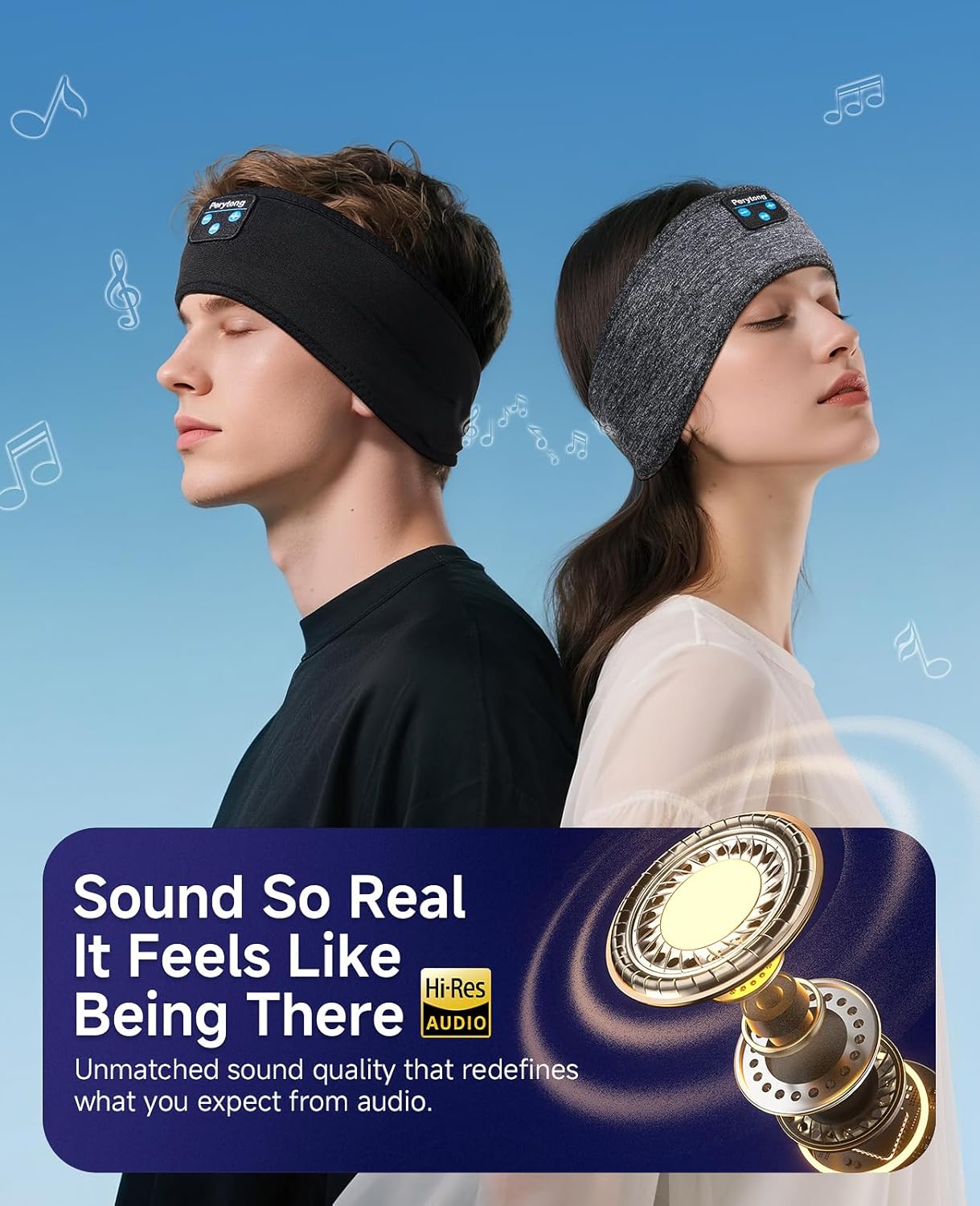 Perytong 2 Pack Sleep Headphones, Sleeping Headphones | Bluetooth Headband with Ultra-Thin HD Stereo Speaker, Wireless Headphone for Sports, Insomnia, Yoga, Air Travel, Meditation