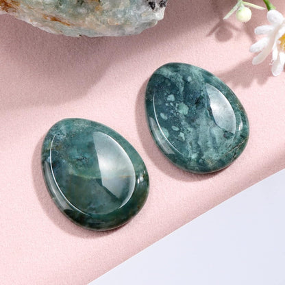 Artistone Moss Agate Crystal Chakra Thumb Worry Stone Teardrop Reiki Healing Stone Pocket Palm Stones for Anxiety Stress Relief Meditation Therapy Geometry Home Decor