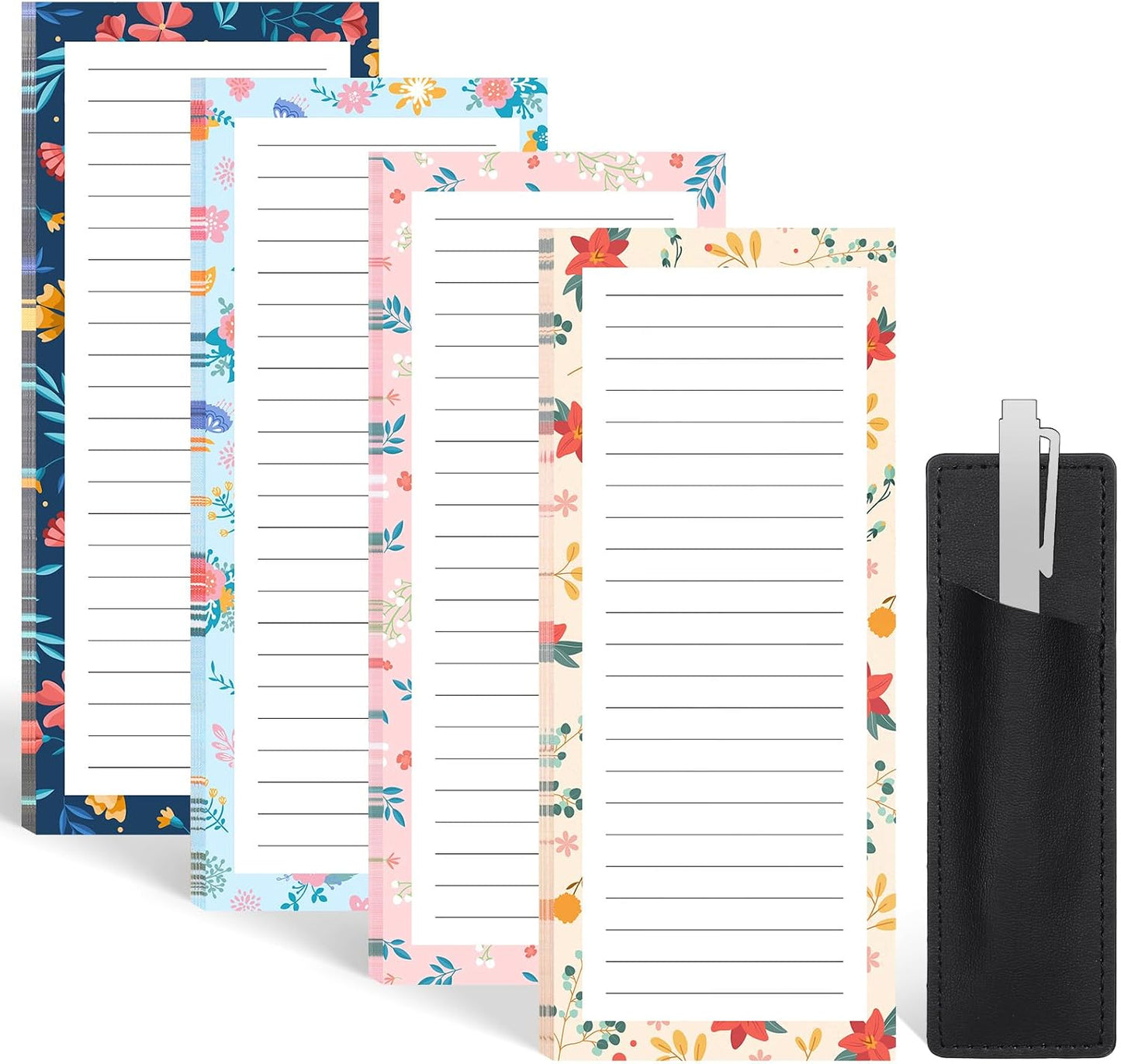 Thboxes 4 Pack Magnetic Note Pad for Fridge with Pen Holder, Totally 200 Sheets Grocery List Magnet Pad for Refrigerator Magnetic Shopping List Pad（Fruit Design）