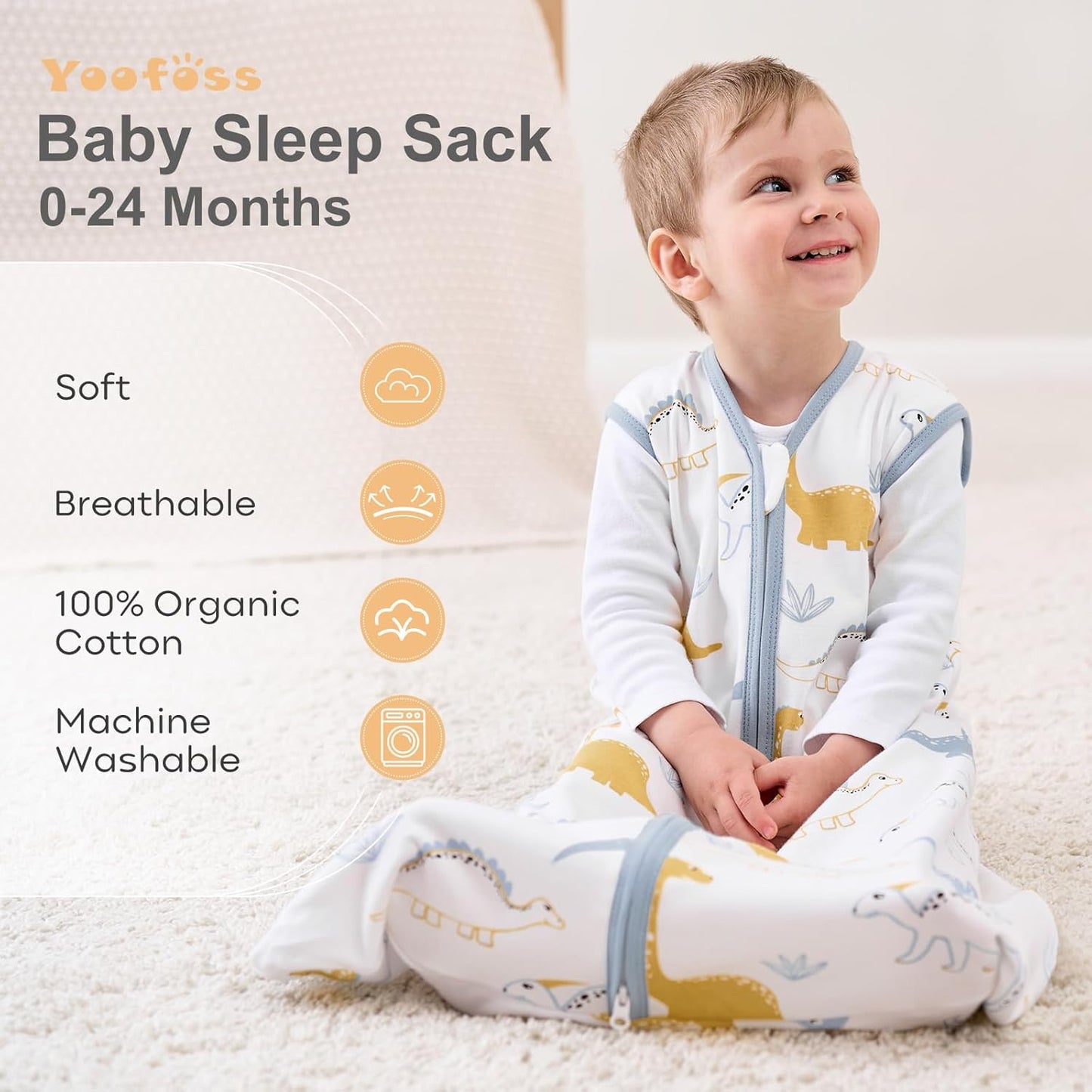 Yoofoss Baby Sleep Sack Baby Wearable Blanket 100% Cotton 2-Way Zipper Toddler Sleeping Sack