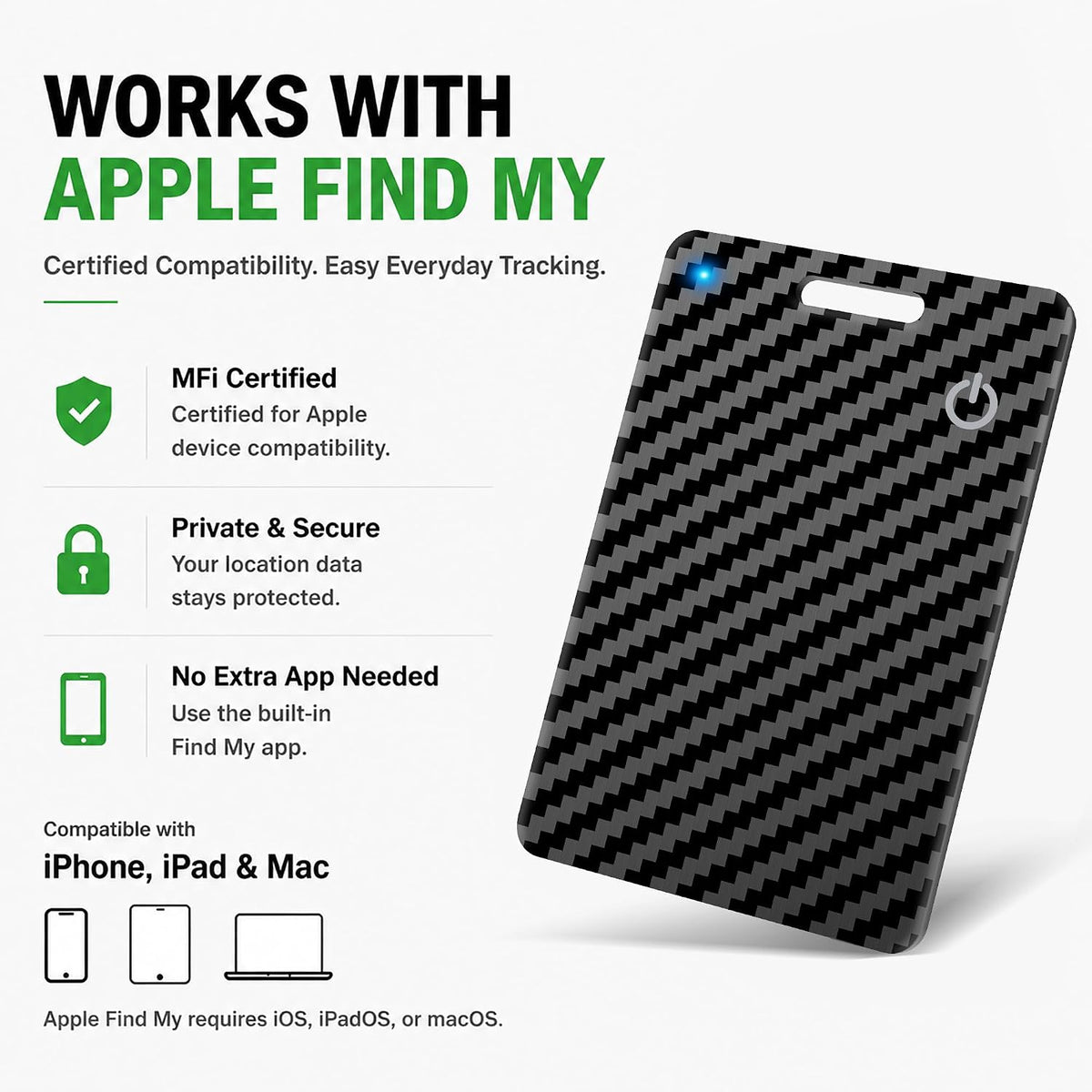 Wallet Tracker Card, Rechargeable, Works with Apple Find My