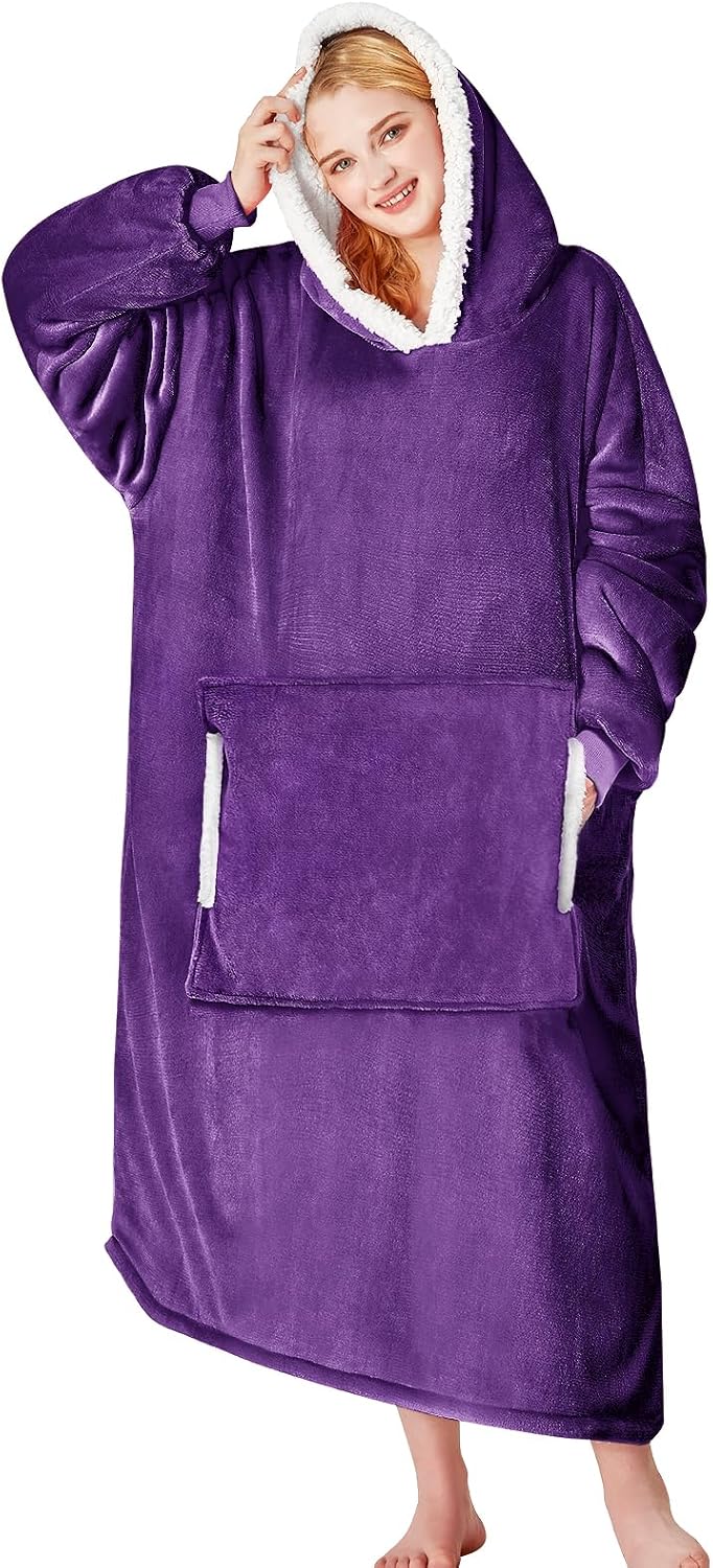 yescool Wearable Blanket Hoodie, Flannel Sherpa Fleece Blanket Sweatshirt for Adults Women Men,One Size Fits All - Colors A