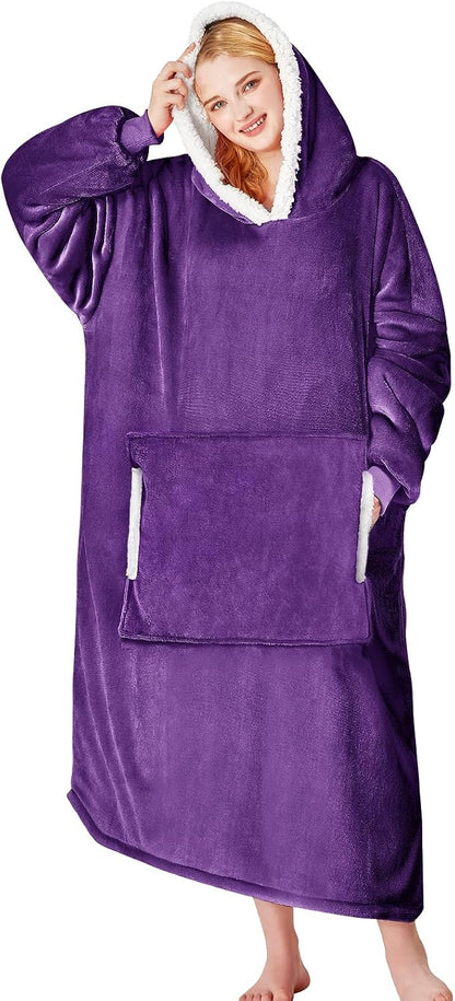 yescool Wearable Blanket Hoodie, Flannel Sherpa Fleece Blanket Sweatshirt for Adults Women Men,One Size Fits All - Colors A