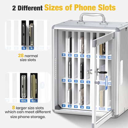 Glosen 24 Slots Cell Phone Locker, Portable Phone Storage Cabinet [Wall Mounted] [Aluminum Alloy] Cellphone Lock Box with Key & Handle for School Classroom Office Exam (Black)