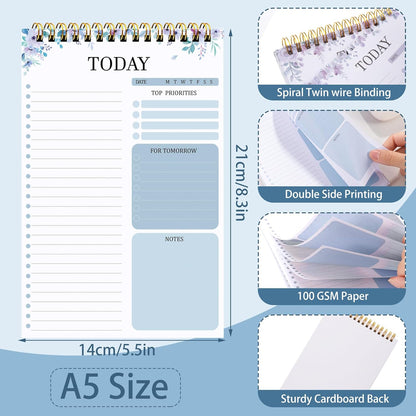 2 Packs To Do List Notepad, 104 Pages To Do List Notebook A5 Undated Daily Planner Notepad with Task Checklist Home Office School Supplies