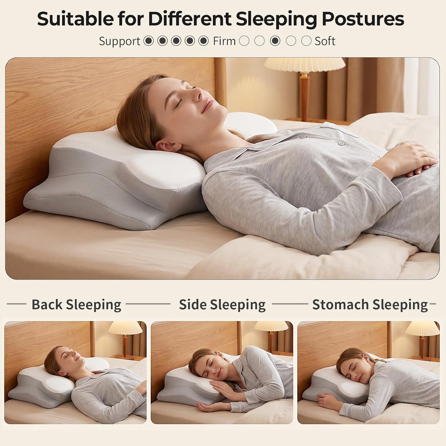 Ylekto Cervical Neck Pillow for Pain Relief - Contour Memory Foam Pillows for Sleeping, Ergonomic Pillow Side Sleeper Pillow for Neck Support, Bed Pillow for Side Back Stomach Sleepers(Grey)