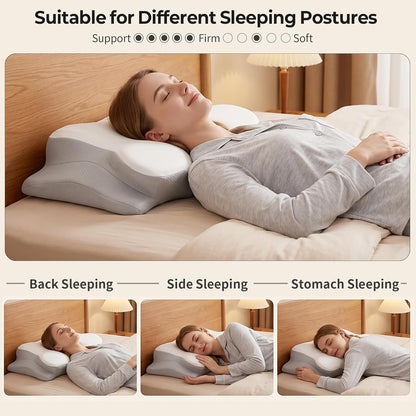Ylekto Cervical Neck Pillow for Pain Relief - Contour Memory Foam Pillows for Sleeping, Ergonomic Pillow Side Sleeper Pillow for Neck Support, Bed Pillow for Side Back Stomach Sleepers(Grey)