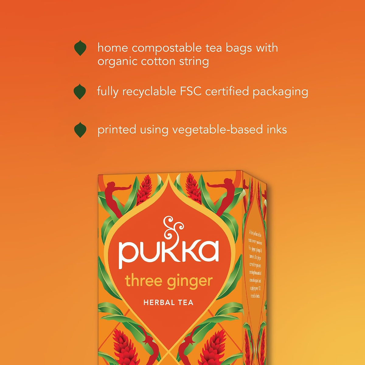 Pukka Three Ginger Organic Herbal Tea Bags 4-Pack Caffeine Free Digestive Wellness Infusion with Turmeric Galangal Licorice for Digestion and Bloating Relief
