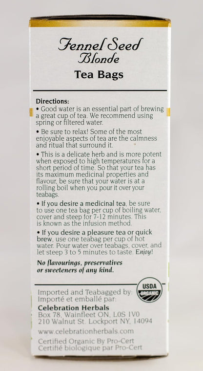 CELEBRATION HERBALS Fennel Seed Blonde Tea Organic 24 Bag, 0.02 Pound