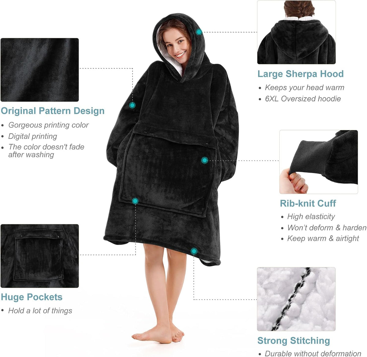 Narecte Cozy Oversized Hoodie Blanket Wearable Blanket for Adults