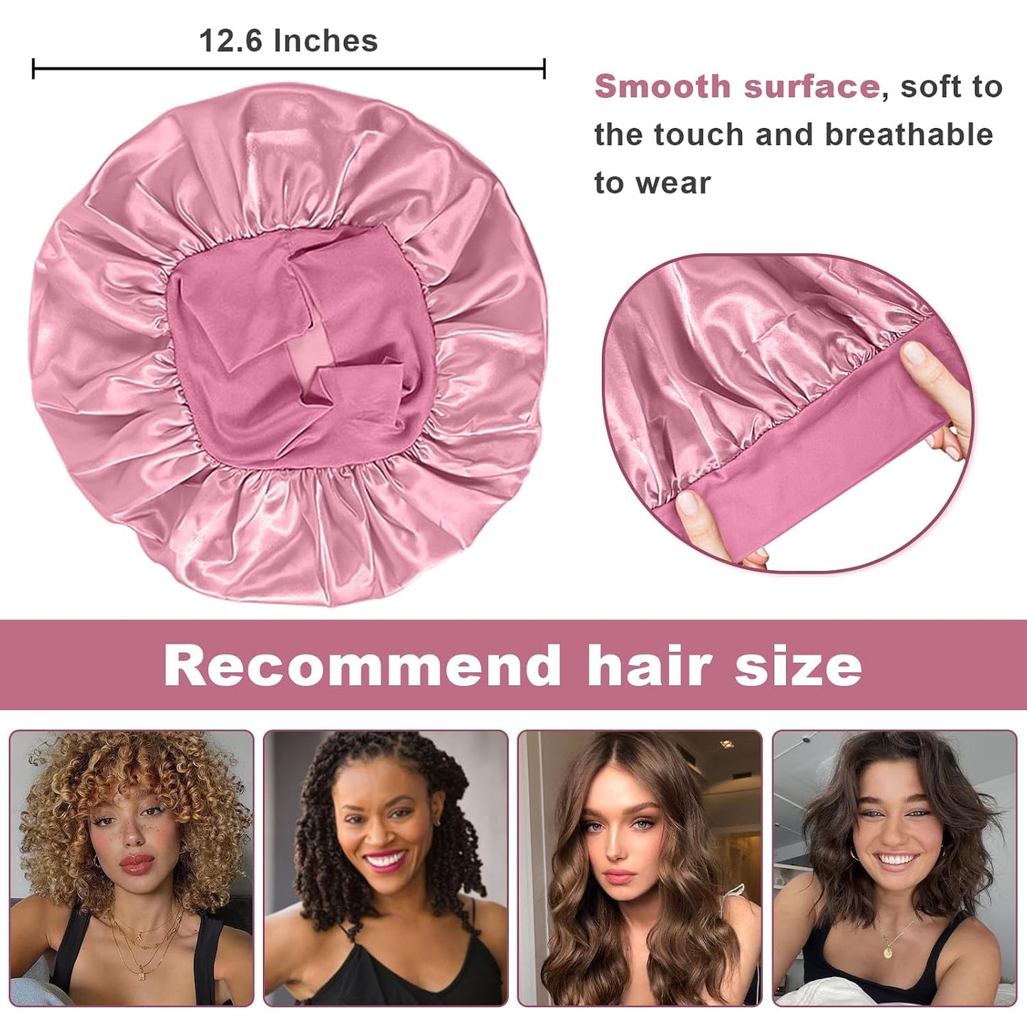 4Pcs Satin Bonnet Silk Bonnet, Hair Bonnet for Sleeping | Elastic Wide Band Silk Sleep Cap, Soft and Breathable, Black Red Purple Gold
