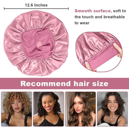 4Pcs Satin Bonnet Silk Bonnet, Hair Bonnet for Sleeping | Elastic Wide Band Silk Sleep Cap, Soft and Breathable, Black Red Purple Gold