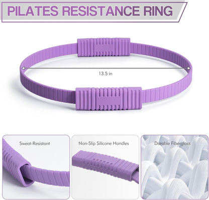 Pilates Kit, 13.5" Pilates Ring with Mini Ball & Resistance Bands