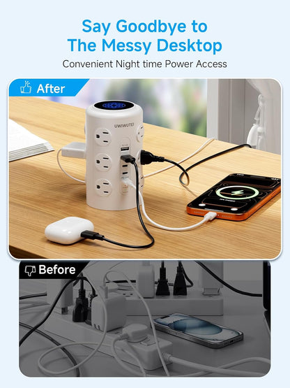 10FT Tower Power Strip with Dedicated 20W PD USB-C Port