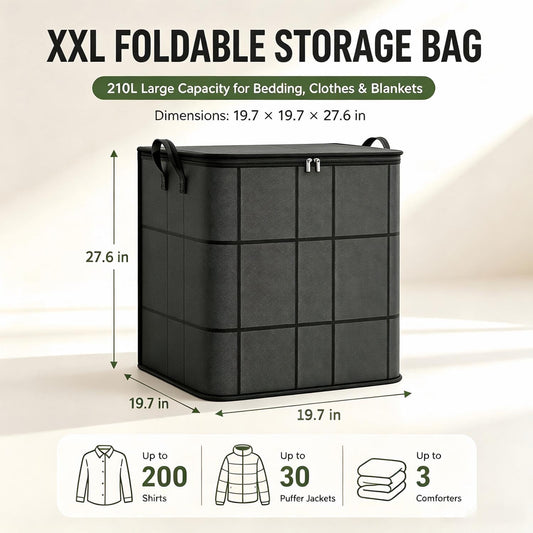 XXL Foldable Storage Bags with Reinforced Handles, 180L Large Capacity, 2 Pack, Fabric Moving Bags for Bedding, Sweaters, Closet Organizer