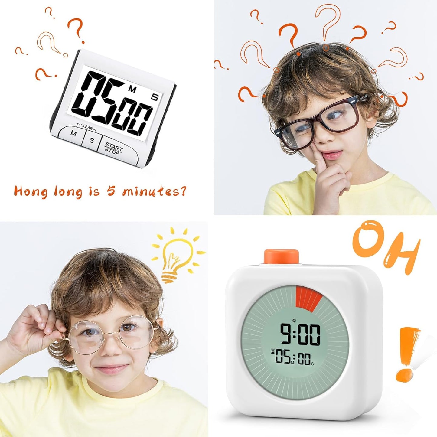 EooCoo Cute School Supplies Visual Timer for Kids, ADHD & Autism, Digital Countdown with Clear Petal-Style Visual Time Progress, Easy-to-Use Time Management Tool for Calm Transitions, Classroom & Home