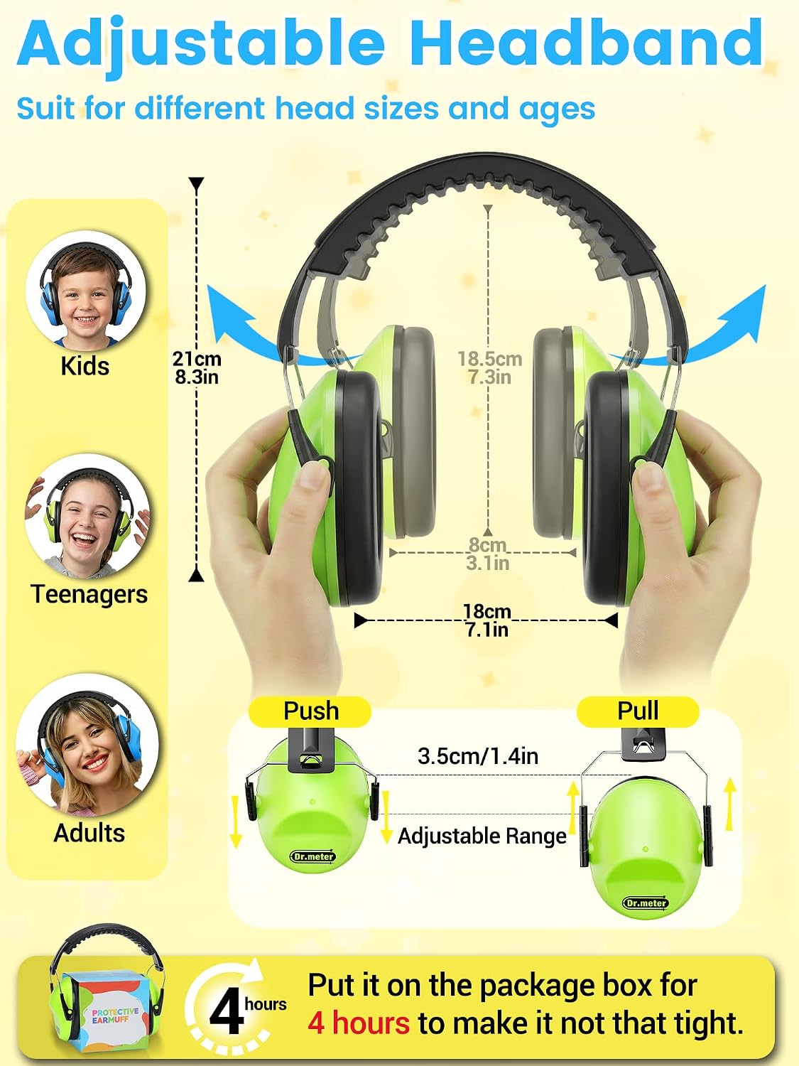 Dr.meter Ear Muffs for Noise Reduction: 27.4SNR Noise Cancelling Headphones for Kids Adults, EM100 Adjustable Hearing Protection Earmuffs for Monster Jam, Autism Sensory, Concerts, Fireworks- 3PACK