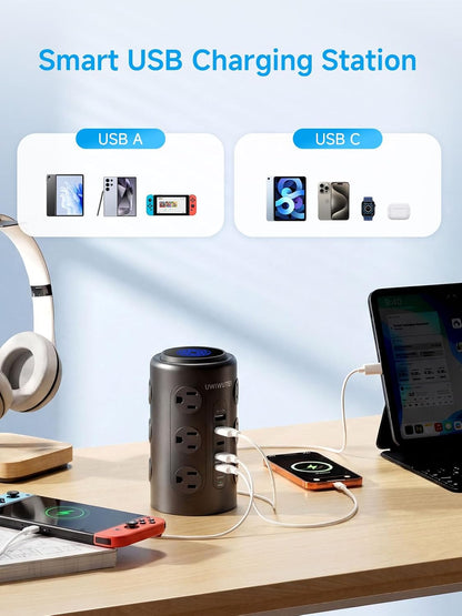 10FT Tower Power Strip with Dedicated 20W PD USB-C Port