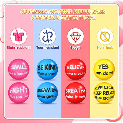 Liliful 100 Pcs Motivational Stress Balls Bulk Inspirational Squeeze Balls for Adults Anxiety Relief Fidget Toys Office Employee Gifts Classroom Rewards 2.2 Inch (Bright Colors)