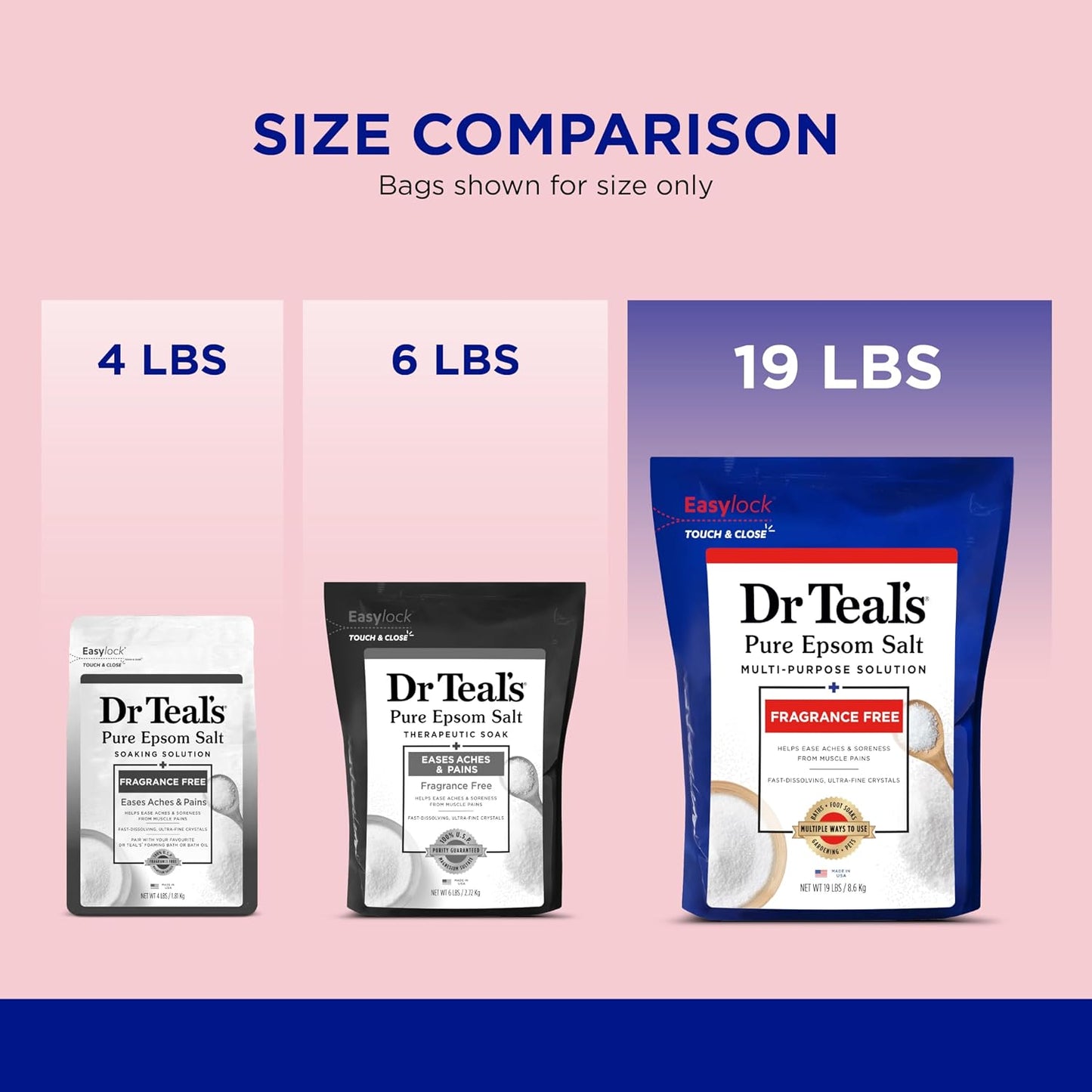Dr Teal's Pure Epsom Salt Multipurpose Solution, Fragrance Free, Bulk Size - 19 lbs