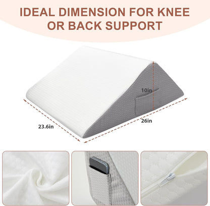 Bedluxe Knee Pillow for Back Sleeping, Leg Pillow Knee Wedge Pillow, Memory Foam Wedge Pillows for Legs Post Surgery, Triangle Pillow for Knee Support, Leg Elevation, Knees Hip Back Pain Relief, White