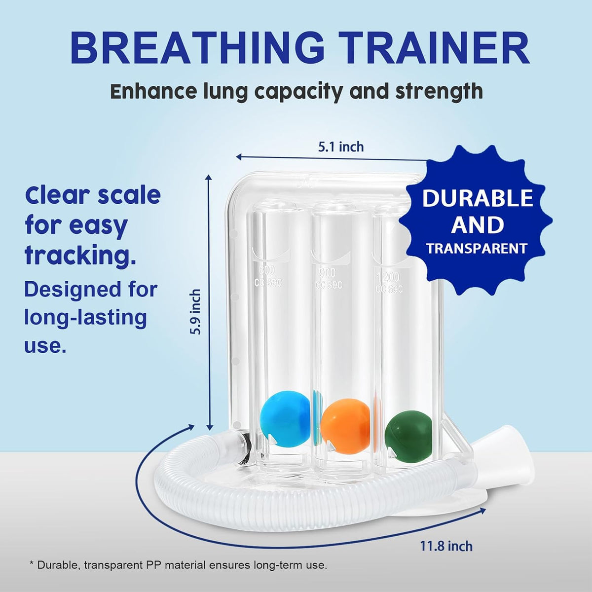 Breathing Exercise Device for Lungs, Deep Breathing Trainer with Flow, Design for Gentle Breathing Training & Recovery Support, Easy to Clean