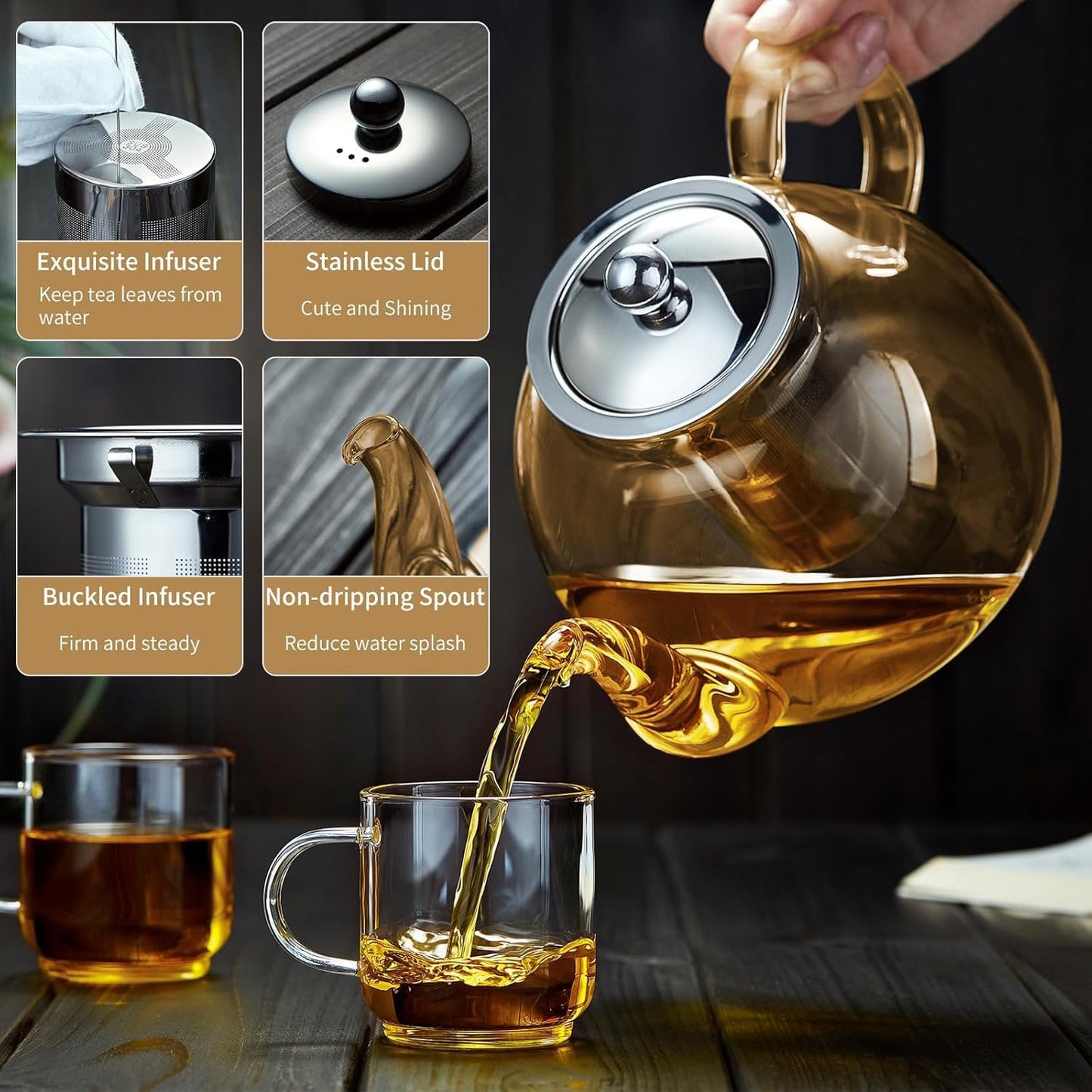 Glass Teapot with Removable Infuser, 20 oz/600ml Glass Tea Pot Small Borosilicate Tea Steeper Kettle with Loose Leaf Tea Strainer For Flower Blooming Tea, ClearTea Maker Pitcher