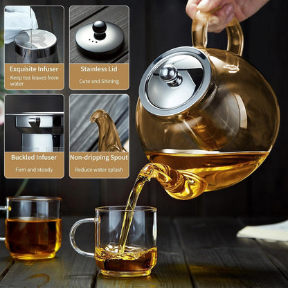Glass Teapot with Removable Infuser, 20 oz/600ml Glass Tea Pot Small Borosilicate Tea Steeper Kettle with Loose Leaf Tea Strainer For Flower Blooming Tea, ClearTea Maker Pitcher