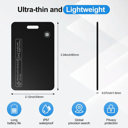 Smart Wallet Tracker Card (iOS & Android) - Item Finder for Luggage, Keys & Passport 、Compatible with Apple Find My、Slim, Rechargeable & IP68 Waterproof (4 Black)