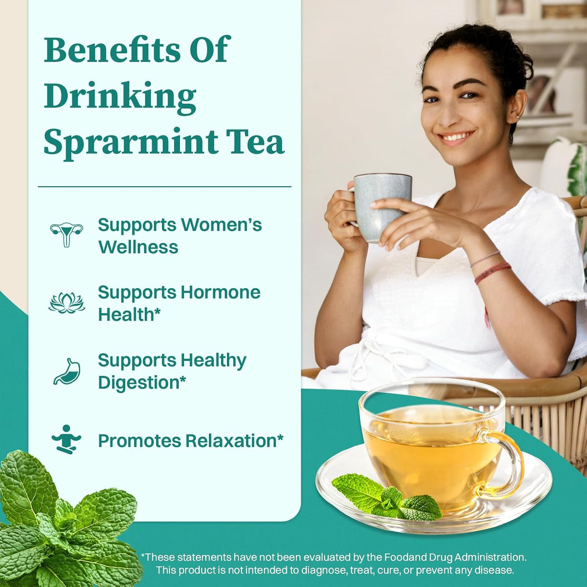 Spearmint Tea (120 Herbal Tea Bags) | Healthy & Refreshing Mint Tea | Supports Digestion & Wellness, Caffeine - Free, Non-GMO