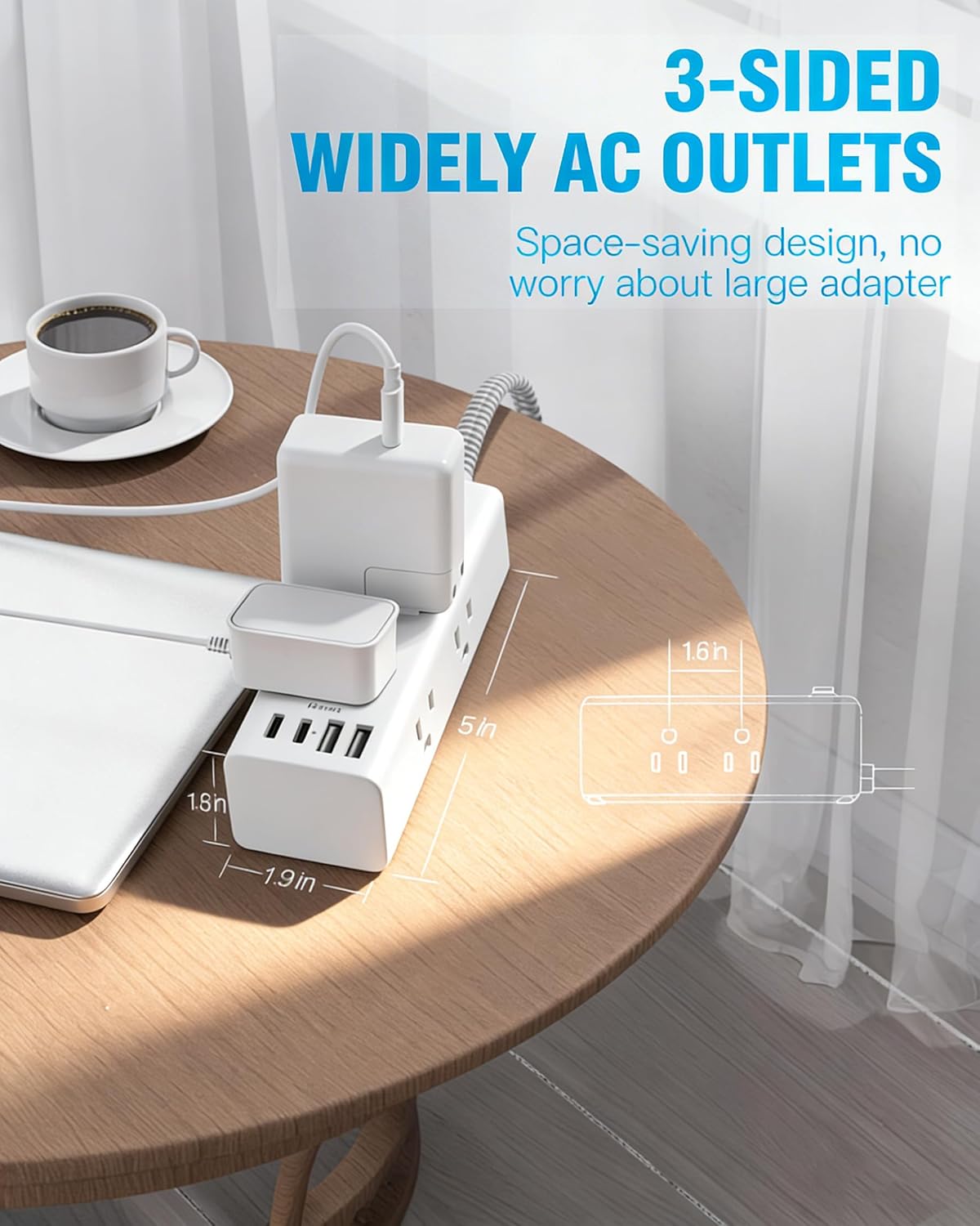 One Beat 10Ft Extension Cord with Multiple Outlets,Flat Plug Power Strip