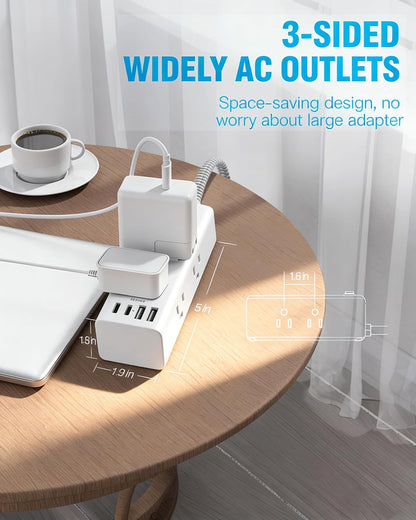 One Beat 10Ft Extension Cord with Multiple Outlets,Flat Plug Power Strip